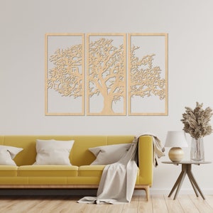 Ensemble de 3 panneaux décoratifs muraux en bois, arbre de vie, art mural en bois, décoration d'intérieur, arbre de vie suspendu, oeuvre d'art unique image 8