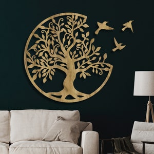 Elegant Wooden Exclusive Wood Wall Art Decor Flower Wall Hanging Mandala Wood Wall Art Bedroom Wood Wall Panel Living Room, Tree Of Life Gold Oak