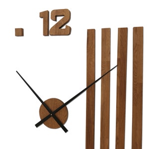 Horloge murale en bois, silencieuse, grand design, diamètre minimaliste, en bois de chêne, surdimensionnée, 3D, moderne, DIY image 9