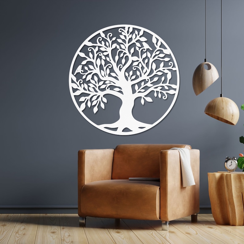 Art mural arbre de vie, art déco en bois, décoration murale en bois, décoration murale intérieure, arbre de vie en bois, art mural arbre en bois pour la maison White