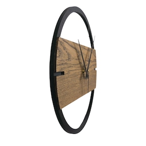 Holzwanduhr, moderne Wanduhr Eiche, Holzuhr, große Uhr, Holzuhr, Eichenholz-Wanduhr, 3D-Wanduhr-Dekoration DUNKEL Bild 3