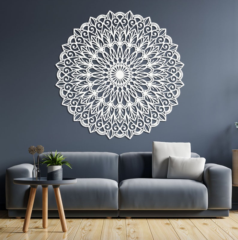 Elegante mandala in legno, decorazione da parete in legno, fiore, decorazione d'interni, decorazione da parete in legno mandala, decorazione del soggiorno con pannello a parete in legno per camera da letto White