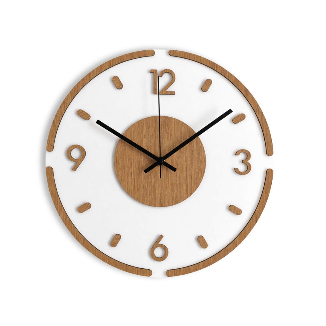 Modern Oak Wall Clock, Minimalist Wood Decor, Large Silent Timepiece - Etsy