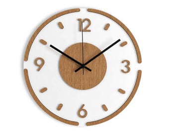 Modern Oak Wall Clock, Minimalist Wood Decor, Large Silent Timepiece