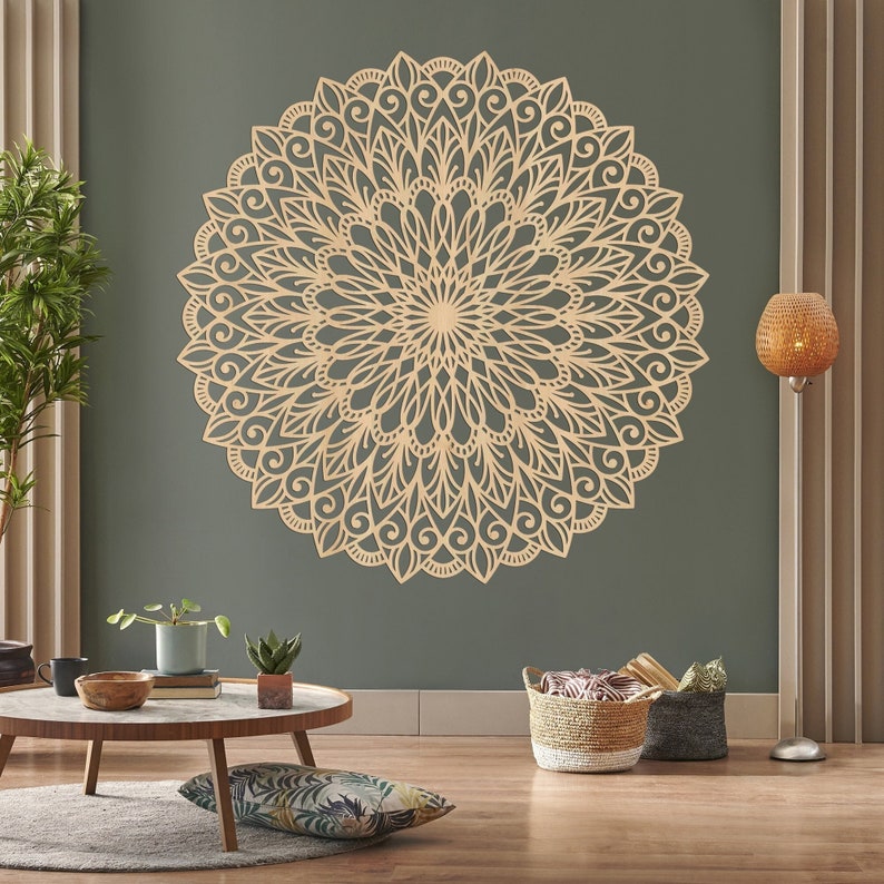 Elegantes Holz-Mandala, Holz-Wand-Kunst-Dekor, Blume, Innendekoration, Mandala-Holz-Wand-Kunst, Schlafzimmer-Holz-Wand-Platten-Wohnzimmer-Dekor Bild 1