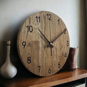 Wooden Wall Clock Oak Wall Clock Modern Wood Clock Home Decoration, Wall Massif Art Oak Wood Wall Clock Minimalist Large Numbers Wall Clock