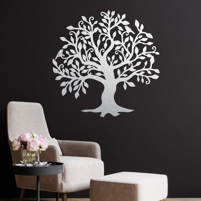 Décoration murale d'arbre branches Décoration murale en bois Décoration en bois Arbre de vie Arbre en bois Décoration d'intérieur Peindre sur un mur en bois Argent