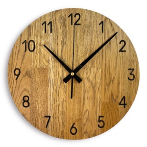 Horloge murale en bois, décoration d'intérieur, décoration d'intérieur, horloge murale en bois de chêne, art massif, horloge murale minimaliste en bois de chêne image 8