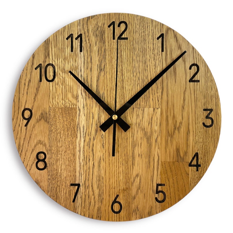 Holzwanduhr Eiche Wanduhr Moderne Holzuhr Dekoration, Wand Massiv Kunst Eichenholz Wanduhr Minimalistische Große Zahlen Wanduhr Bild 8