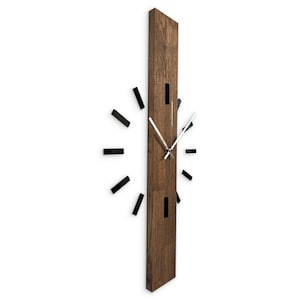 Minimalist Oak Wall Clock – Handmade Rustic Vertical Design – Modern Scandinavian Wooden Decor for Bedroom, Dining Room, Living Room, Office