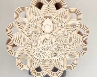 Mandala en bois cercle bouddha, art mural élégant, mandala en couches 3D, art mural mandala, décoration murale salon, art mural spirituel, suspension en bois