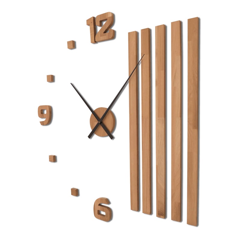 Horloge murale en bois, silencieuse, grand design, diamètre minimaliste, en bois de chêne, surdimensionnée, 3D, moderne, DIY image 5