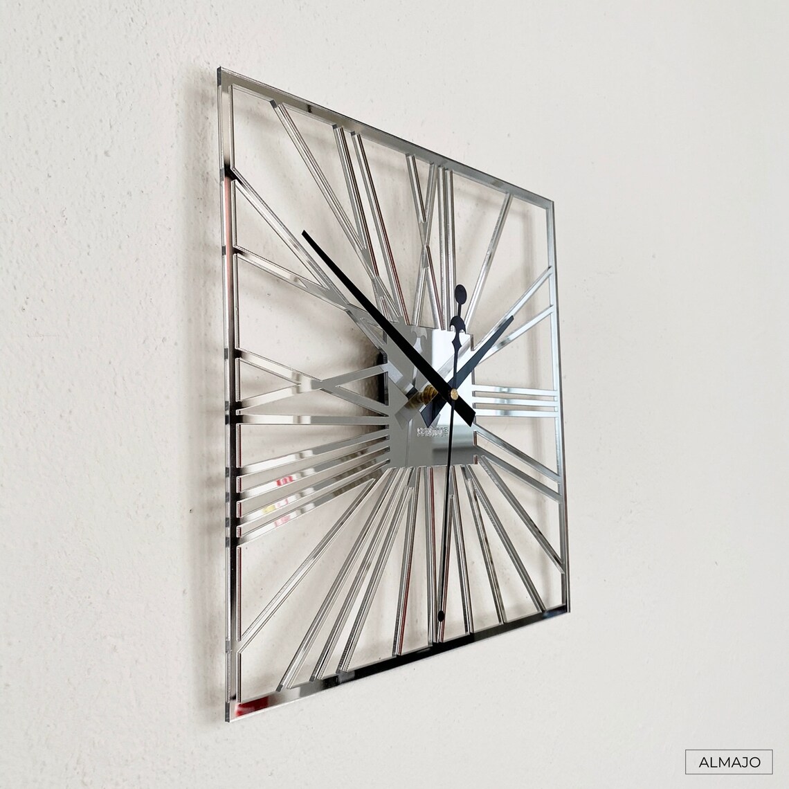 Silver Wall Clock Mirror Clock Laser Cut Decorative Wall Etsy
