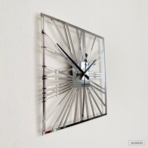 wall clock, living room clock, decorative clock, elegant clock, wall decoration, modern clock, mirror clock, silver clock, mirror silver, plexiglass clock