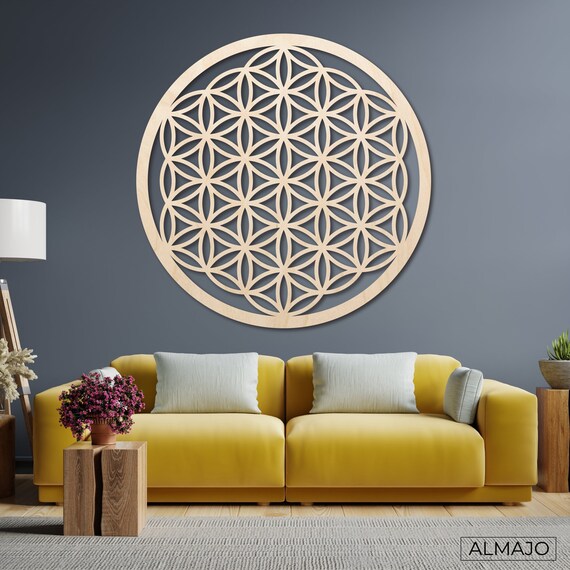 Mandala fleur de vie en bois, grande décoration murale pour salon