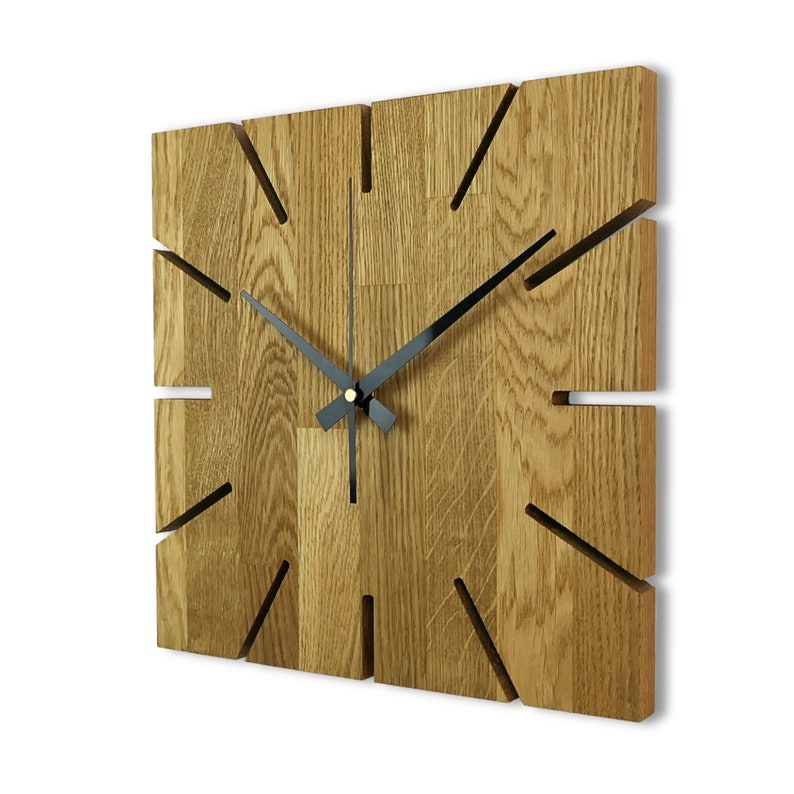 Honey Wooden Wall Clock Oak Wall Clock Modern Wood Clock Home Decoration Wall Massif Art Oak Wood Wall Clock Minimalist Large Square Clock image 3