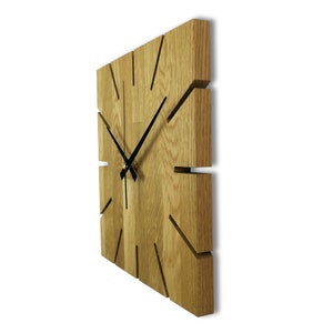 Honey Wooden Wall Clock Oak Wall Clock Modern Wood Clock Home Decoration Wall Massif Art Oak Wood Wall Clock Minimalist Large Square Clock image 5