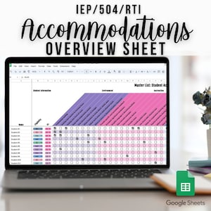 IEP Accommodations Overview: Google Sheets RTI 504 Special Education Student Accommodations and Modifications Tracking SPED Teacher Caseload