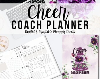 Purple Wildflower Cheer Coach Planner, Printable Digital Download Planning Sheets, Watercolor Purple Wildflowers