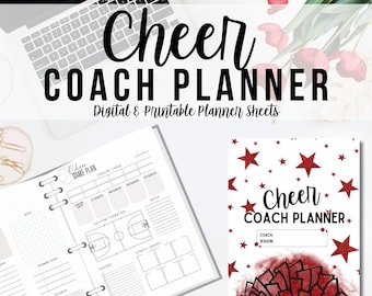 Cheer Coach Planner: Red Glitter Stars, Planning Sheets PDF Digital Download