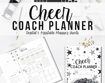 Cheer Coach Planner: Silver Glitter Stars, Printable Planning Sheets, PDF Digital Download