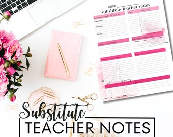 Colorful Substitute Teacher Note Sheets: Flamingo & Rainbow Design (PDF Printable)
