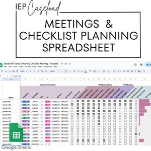 IEP Caseload Meetings Checklist Planning Google Sheet: Tracking Due Dates, Special Needs Students, Inclusive Education, Teacher Productivity