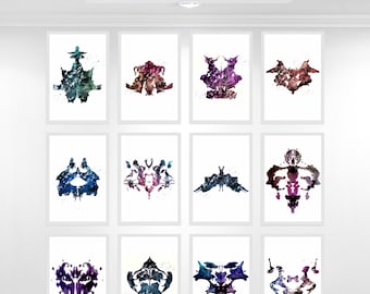 Rorschach Test Ink Blot Watercolor Design Posters (Set of 12)