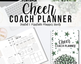 Cheer Coach Planner: Green Glitter Stars, Printable Planning Sheets PDF Digital Download
