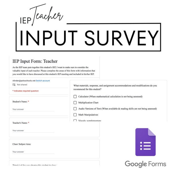IEP Teacher Input Questionnaire/ Survey (Google Form)