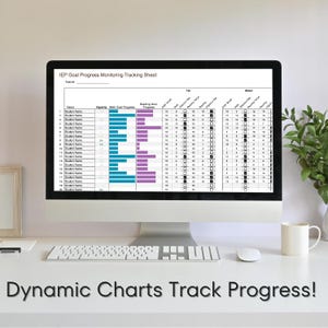 Effortlessly set tailored objectives for each student during fall, winter, and spring. Our drop-down menus make goal-setting a breeze, ensuring that objectives are aligned with each student's unique learning path. Monitor achieved goals and mark milestones with with easy-to-use checkboxes. Illuminate the journey to success with dynamic progress bars. Through automated conditional formatting, goals transform into vibrant, sparkling achievements as students progress towards their targets.