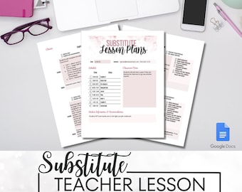 Substitute Teacher Plans Template Google Docs Pink Watercolor (Planning Sheets)