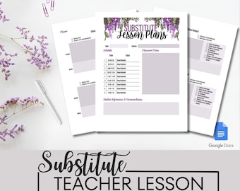 Substitute Teacher Plans Template Google Docs Purple Wildflowers (Planning Sheets)