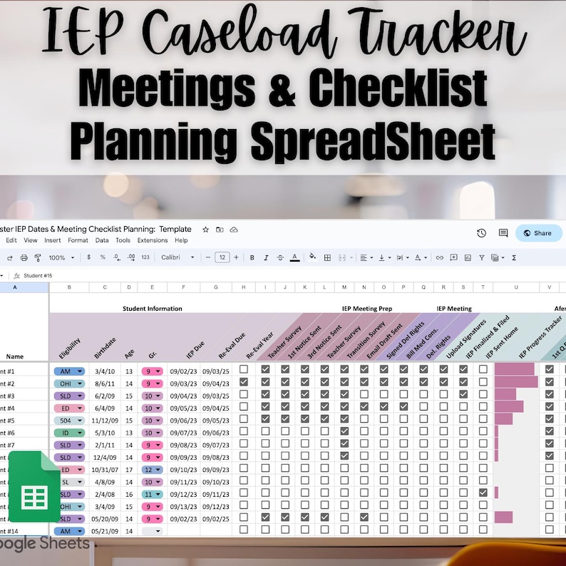 IEP Caseload Tracker Google Sheets | Special Education Meeting Planner ...