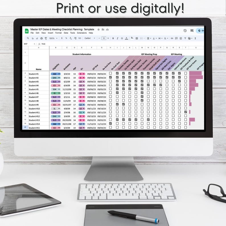 iep tracker, special education spreadsheet, teacher planner, iep meeting planner, google sheets template, iep data tracker, editable spreadsheet, progress monitoring, sped organization, teacher organization, iep progress tracker, iep template, digital teacher planner