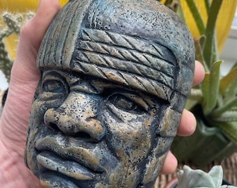 Olmec head, Mexican art, San Lorenzo Monument #4, Colossal Olmec head, Mexico, Educational reference, Small sculpture, Home decoration, Gift