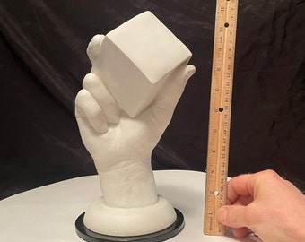 Learn to draw, Plaster cast for drawing,  Hand with cube, Vintage drawing cast, Hand sculpture, Teaching art, Education, Sculpture, Art