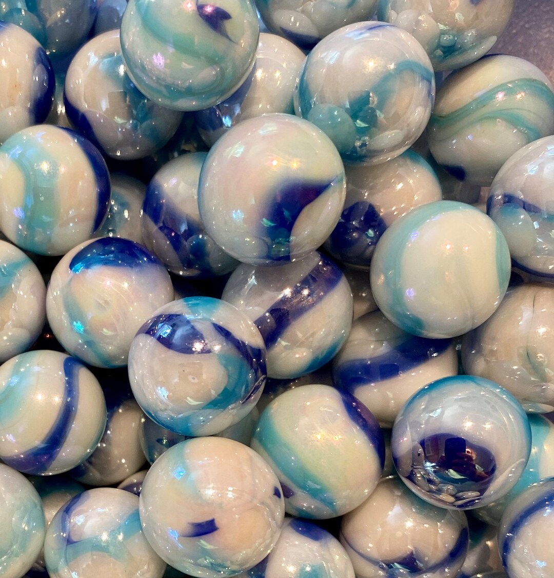 Vacor Toe Breaker 50mm Tiger Shark Marbles – White/Blue Swirl – Pair, Made In Mexico