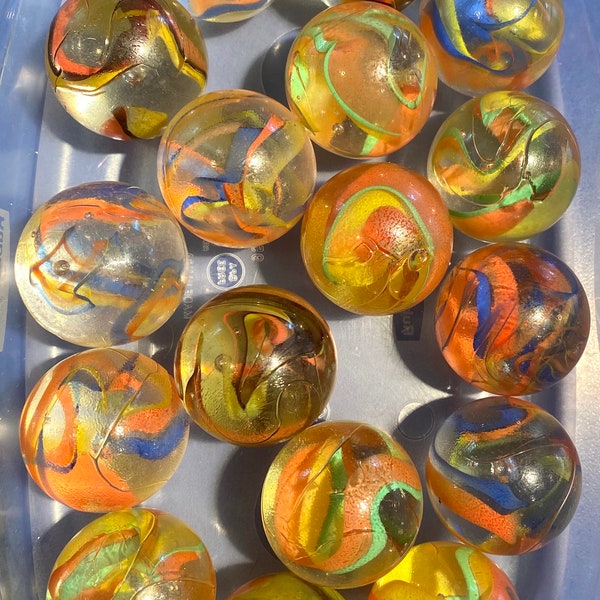 One Large Boulder Super Fun Glass Marble, 1 3/8” (35mm), Large Boulder Marble, Choice of Clear with Multcolored Swirls, New Mint, Crafts