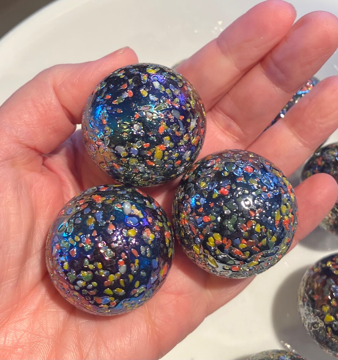 One glitterbomb Mega Marble Glass Marbles, 1 3/8 35mm, Large Boulder