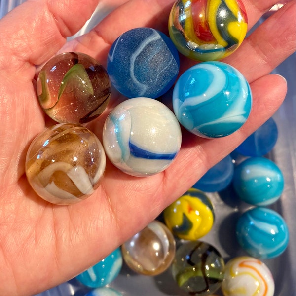 New for 2023! Set of 5 Mega Marble Glass Shooter, 1” 25mm, Pinky, Neptune 2, Tropicana, Commando, Gelato, Jellyfish, Arctic 2, New Mint