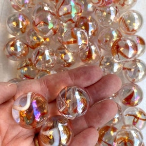 1 or Set of 5 RETIRED “Mango Twist” Mega Marble Glass Shooter Marbles, 7/8” 22mm, Iridescent Clear w/ Orange & White Swirl, Mint, Crafts