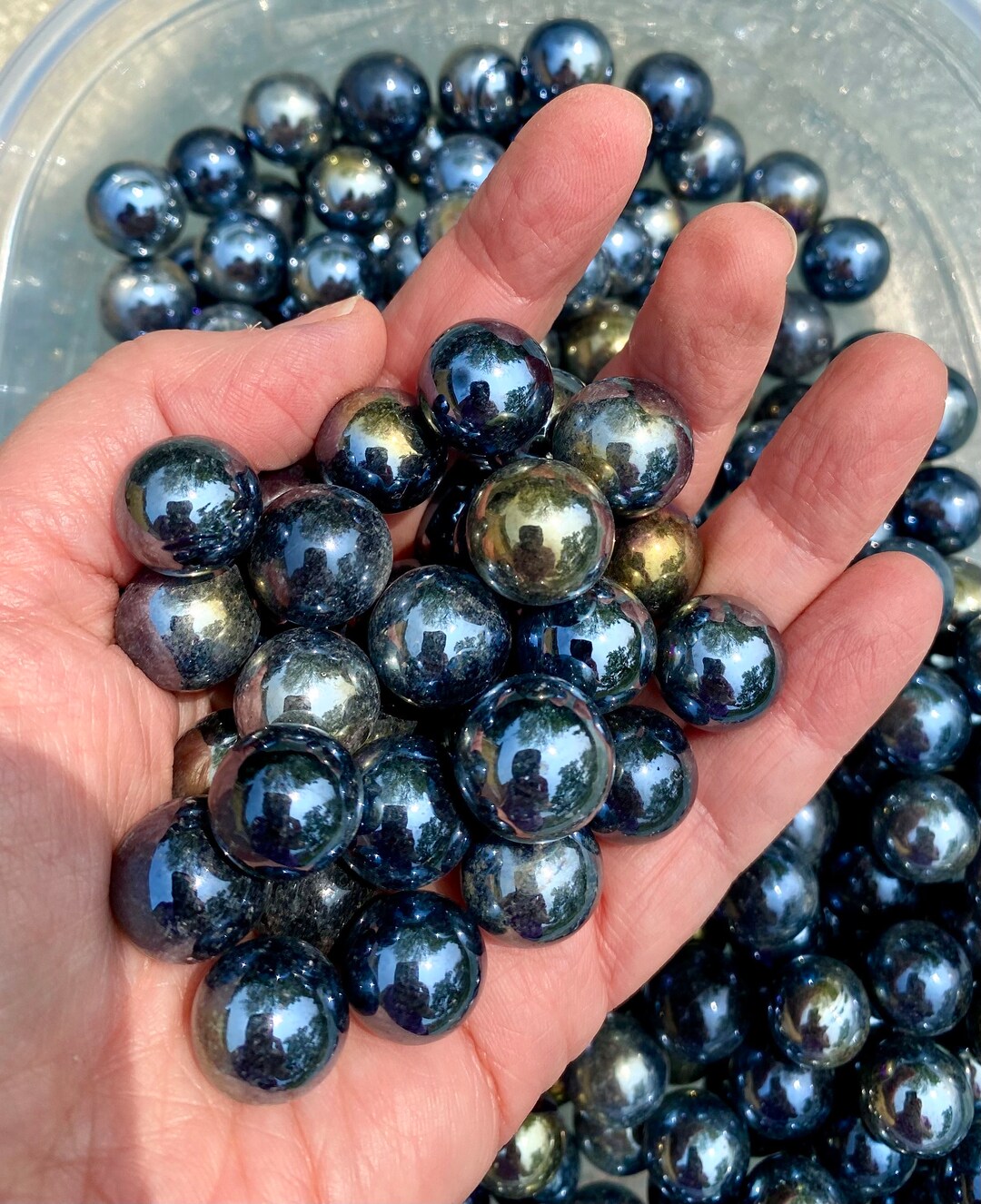 Iridescent Black Marbles 10 15 or 20 Champion 5/8 Etsy