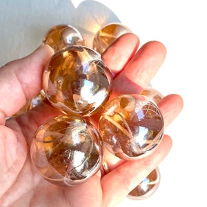 One Gorgeous “Fairy” Mega Marble Glass Marbles, 1 3/8” (35mm), Large Boulder Marble, Clear Iridescent Champagne Pink with White Swirls