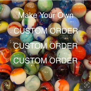 25 Custom Marble Collection! YOU CHOOSE 25 DIFFERENT Marbles! Marbles 14mm-16mm, Bag, New & Vintage Mega Marble, Marble King, Jabos, More!
