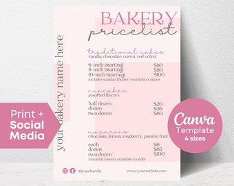 Bakery Price List, Price List Template, Bakery Menu, Canva Template, Bakery Menu Template, Bakery Business Template