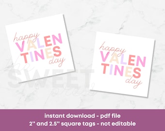 Instant Download Valentine Square Tag, Happy Valentine’s Day, Printable Valentine Cookie Tag, Valentine Tag, Cookie Tags, Gift Tags