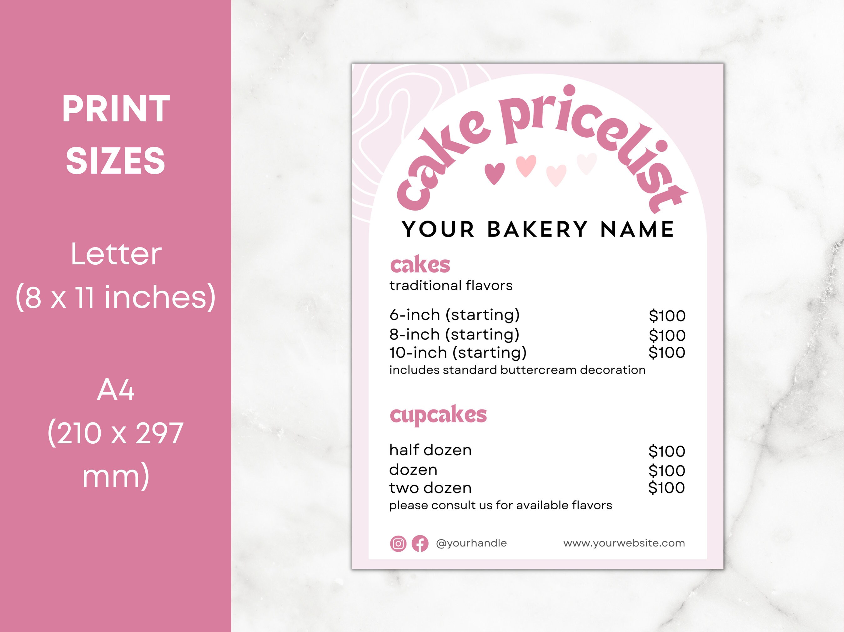 Bakery Price List, Price List Template, Bakery Menu, Canva Template