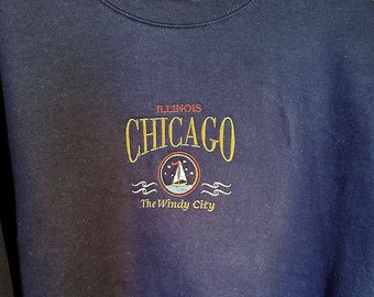 Chicago Windy City Embroidered Unisex Crewneck Sweatshirt, Vintage Inspired Pullover, Sailboat Hoodie, Yacht Sweater
