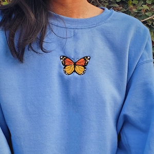 Monarch Butterfly Embroidered Unisex Sweatshirt, Vintage Inspired Crewneck, Minimal Butterfly Hoodie